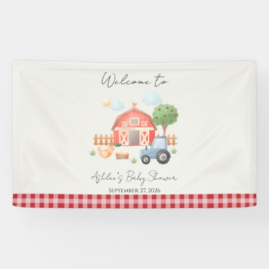 Cute Watercolor Barn Farm Animals Baby Shower  Banner (Horizontal)