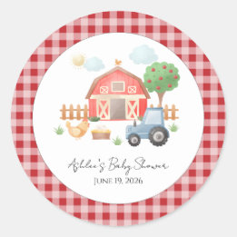 Cute Watercolor Barn Farm Animals Baby Shower Runder Aufkleber