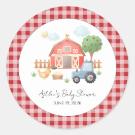 Cute Watercolor Barn Farm Animals Baby Shower Runder Aufkleber