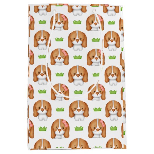 Cute Watercolor Beagle Dog Gift Bag Mittlere Geschenktüte (Vorderseite)