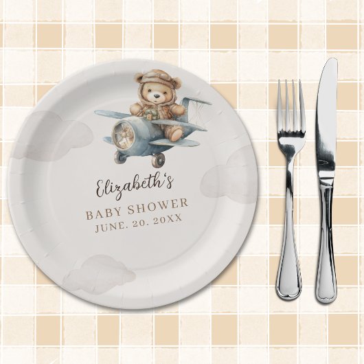 Cute Watercolor Bear Baby Shower party Pappteller