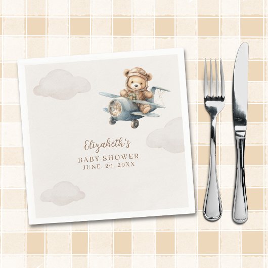 Cute Watercolor Bear Baby Shower party Serviette