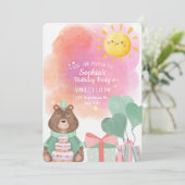 Cute Watercolor Bear Birthday Invitation  Einladung (Stehend Vorderseite)
