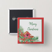 Cute watercolor birdhouse Christmas Holiday Button (Vorne & Hinten)