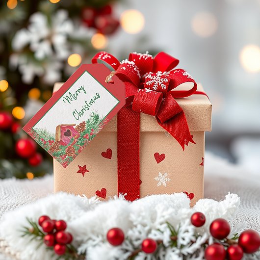 Cute watercolor birdhouse Christmas Holiday Geschenkanhänger