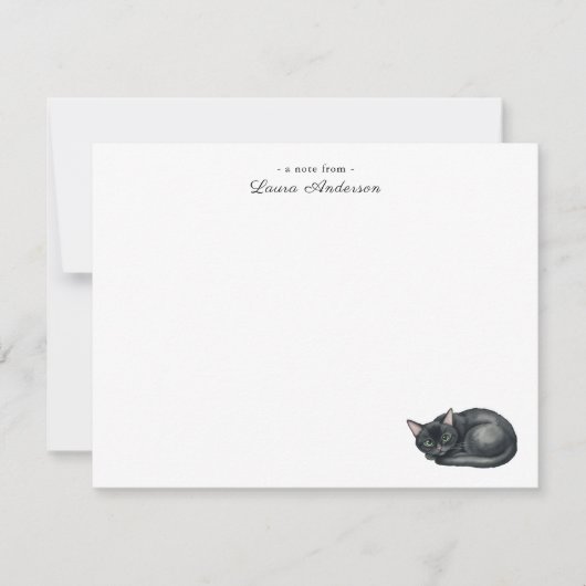 Cute watercolor Black cat personalized flat  Dankeskarte (Vorderseite)