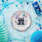 Cute Watercolor Black Kitten Balloons Birthday  Pappteller (Party)