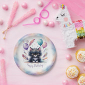 Cute Watercolor Black Kitten Balloons Birthday  Pappteller (Party)