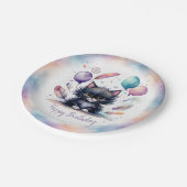 Cute Watercolor Black Kitten Balloons Birthday  Pappteller (Schrägansicht)