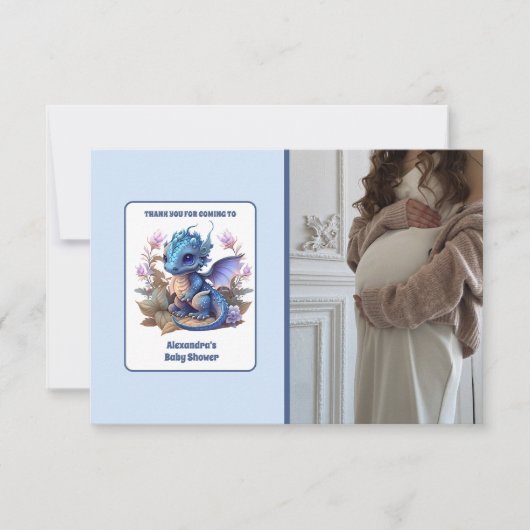 Cute Watercolor Blue Dragon Baby Shower Dankeskarte (Vorderseite)