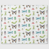 Cute Watercolor Bugs & Insects Girl Birthday Geschenkpapier (Flach)