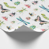 Cute Watercolor Bugs & Insects Girl Birthday Geschenkpapier (Ecke)
