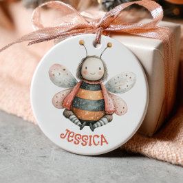 Cute Watercolor Bumble Bee with Name& Photo  Keramik Ornament