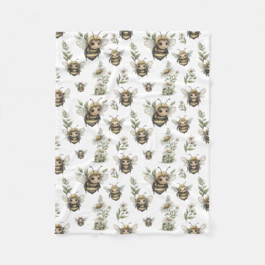 Cute Watercolor Bumblebee Design | Soft Pastel Bee Fleecedecke (Vorderseite)