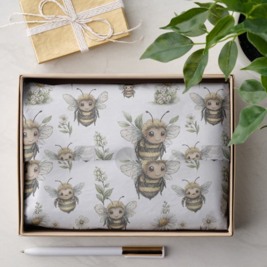 Cute Watercolor Bumblebee Design | Soft Pastel Bee Seidenpapier (Geschenk)