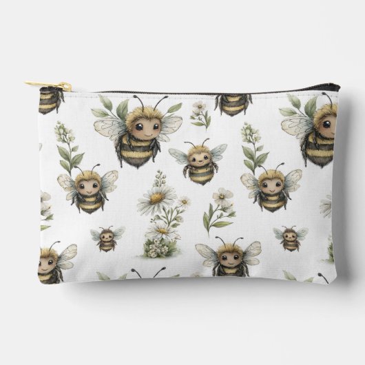Cute Watercolor Bumblebee Design | Soft Pastel Bee Zubehörtasche (Vorderseite)