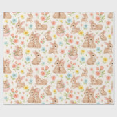 Cute Watercolor Bunnies & Flowers Pattern Geschenkpapier (Flach)