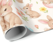 Cute Watercolor Bunnies & Flowers Pattern Geschenkpapier (Rolleneckpunkt)