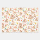 Cute Watercolor Bunnies & Flowers Pattern Geschenkpapier Set (Vorderseite 3)
