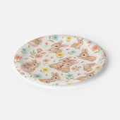 Cute Watercolor Bunnies & Flowers Pattern Pappteller (Schrägansicht)