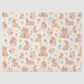 Cute Watercolor Bunnies & Flowers Pattern Seidenpapier (Vorderseite)