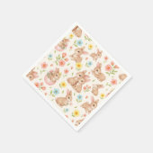 Cute Watercolor Bunnies & Flowers Pattern Serviette (Ecke)