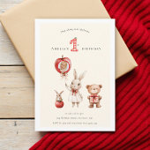 Cute watercolor Bunny Bear "1st" Birthday Einladung