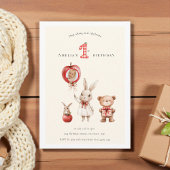 Cute watercolor Bunny Bear "1st" Birthday Einladung