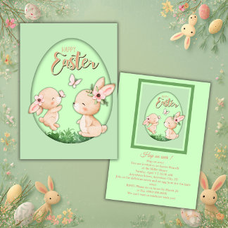 Cute Watercolor Bunny Cutout Easter Brunch Einladung