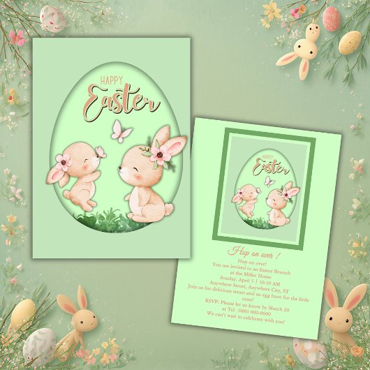 Cute Watercolor Bunny Cutout Easter Brunch Einladung