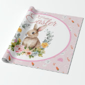 Cute Watercolor Bunny Floral Wreath Easter Geschenkpapier (Ungerollt)