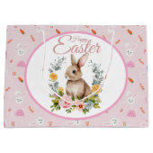 Cute Watercolor Bunny Floral Wreath Easter Große Geschenktüte (Vorderseite)
