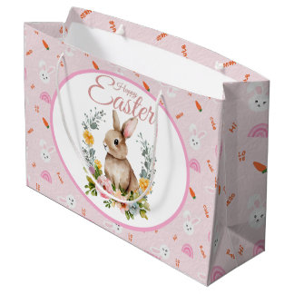 Cute Watercolor Bunny Floral Wreath Easter Große Geschenktüte