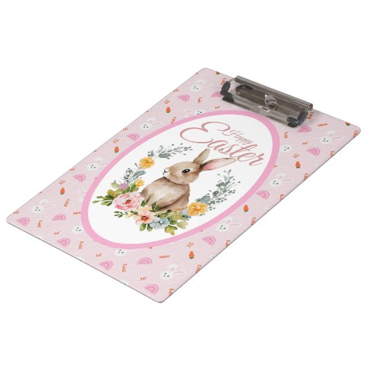 Cute Watercolor Bunny Floral Wreath Easter Klemmbrett (Schrägansicht)