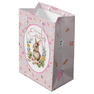 Cute Watercolor Bunny Floral Wreath Easter Mittlere Geschenktüte