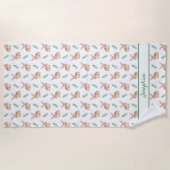 Cute Watercolor Bunny Pattern With Custom Name Strandtuch (Vorderseite)