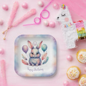 Cute Watercolor Bunny Rabbit Balloons Birthday Pappteller (Party)