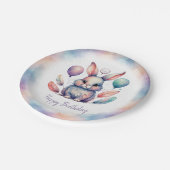 Cute Watercolor Bunny Rabbit Balloons Birthday Pappteller (Schrägansicht)