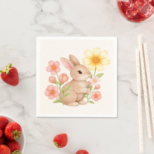 Cute Watercolor Bunny Rabbit Floral  Serviette (Beispiel)