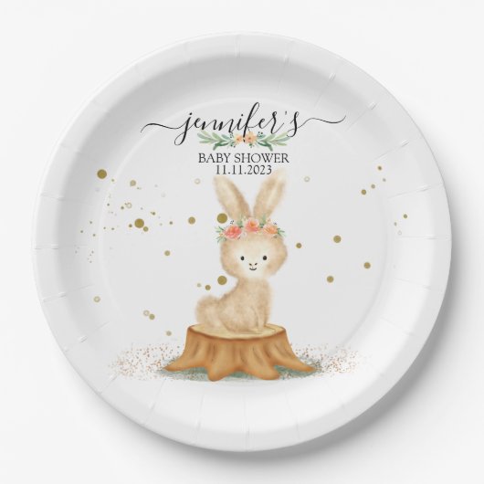 Cute Watercolor Bunny Rabbit wildlife baby newborn Pappteller (Vorderseite)