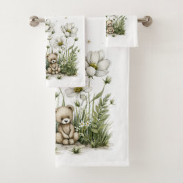 Cute Watercolor Bunny Rabbit with Moon and Stars Badhandtuch Set