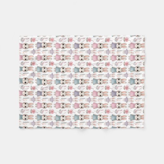 Cute Watercolor Bunny Seamless Pattern Fleecedecke (Vorderseite (Horizontal))