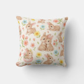 Cute Watercolor Bunny & Spring Flowers Pattern Kissen (Vorderseite)