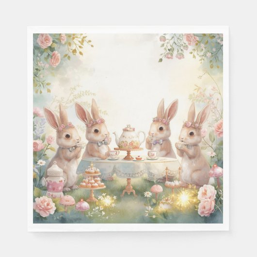 Cute Watercolor Bunny Tea Party Garden Napkins Serviette (Vorderseite)