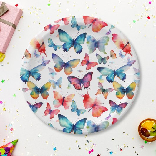 Cute Watercolor Butterflies Pattern Pappteller