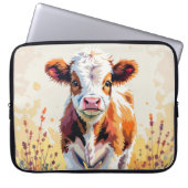 Cute Watercolor Calf In Field Flowers Laptopschutzhülle (Vorderseite)