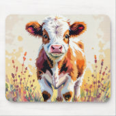Cute Watercolor Calf In Field Weeds Mousepad (Vorne)