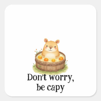 Cute Watercolor Capybara in Hot Tub with Oranges & Quadratischer Aufkleber