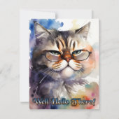 Cute Watercolor Cat Wearing Glasses Greeting Card Einladung (Vorderseite)