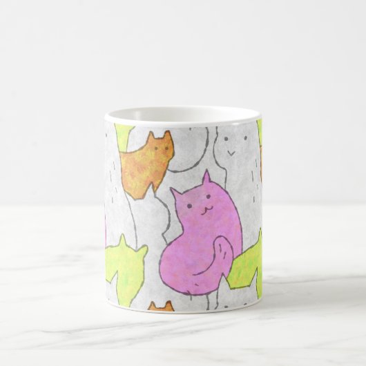 Cute Watercolor Cats Doodle Pattern Kaffeetasse (Mittel)